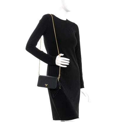 Prada Saffiano Metal Mini Flap Crossbody Wristlet Bag Black 2 of 8