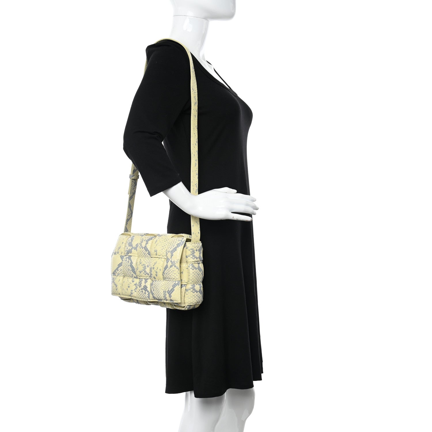 Bottega Veneta Goatskin Python Embossed Padded Cassette Crossbody Bag Kiwi Black Silver 2 of 10