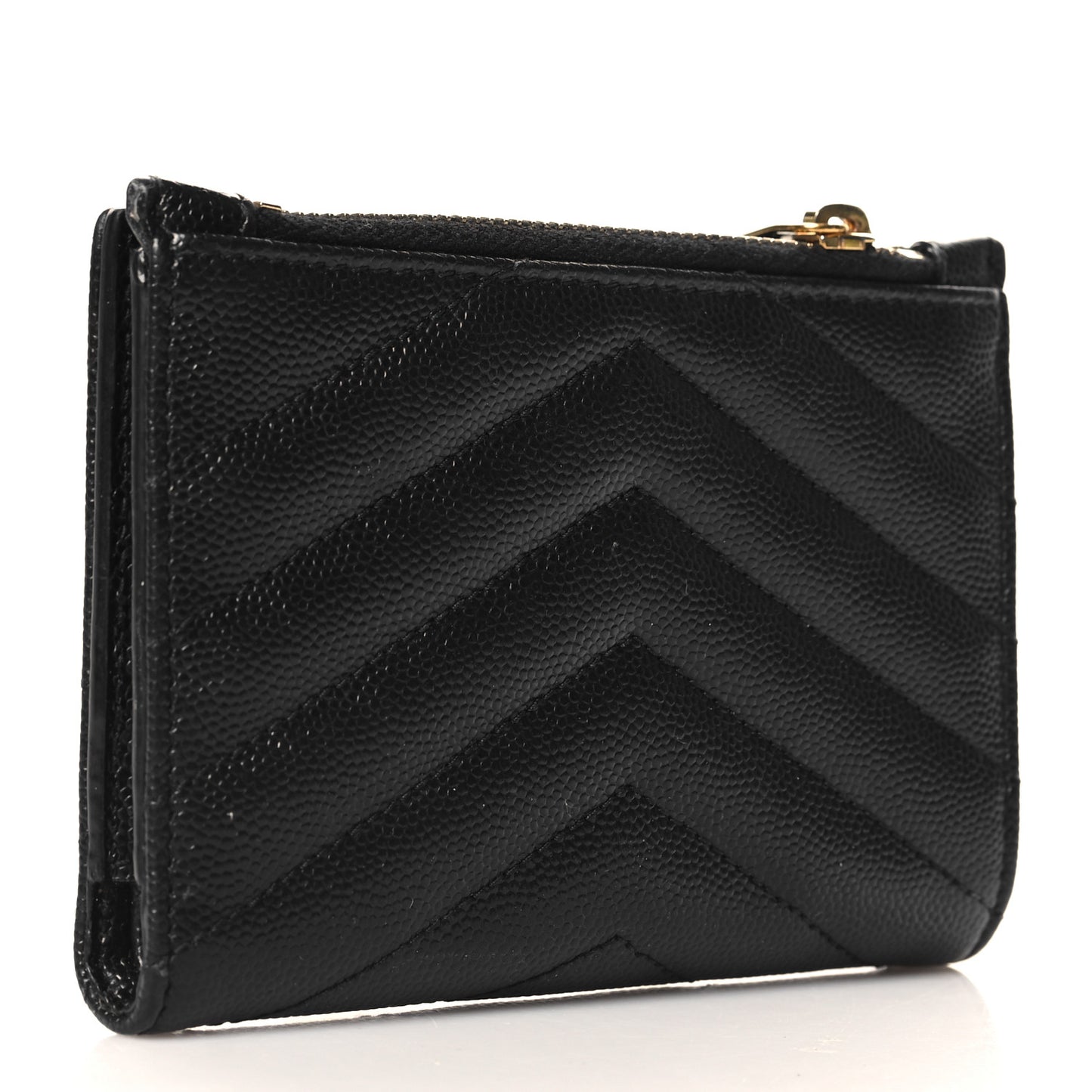 Grain De Poudre Matelasse Chevron Monogram Zipped Two-Part Wallet Black
