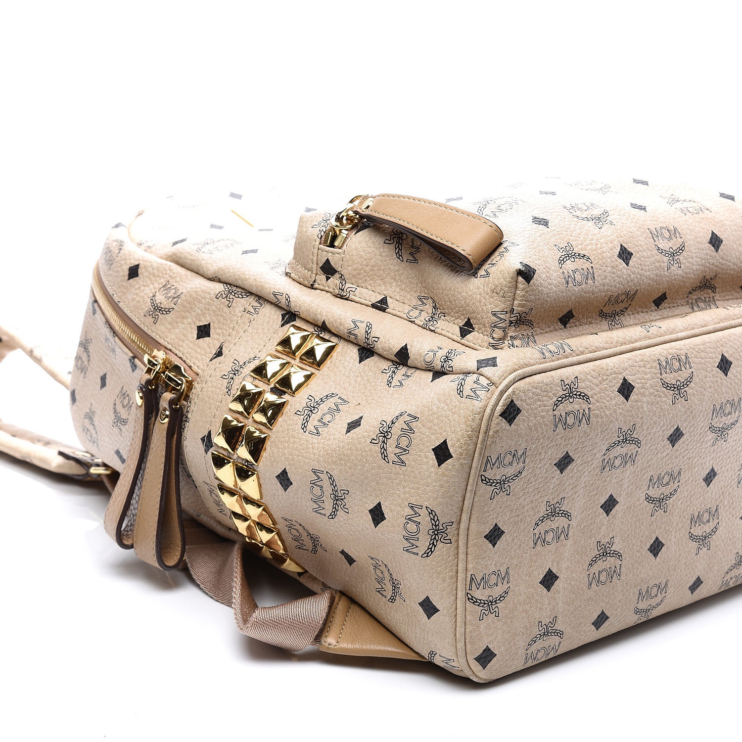 MCM Visetos Medium Side Studs Stark Backpack Beige 6 of 13
