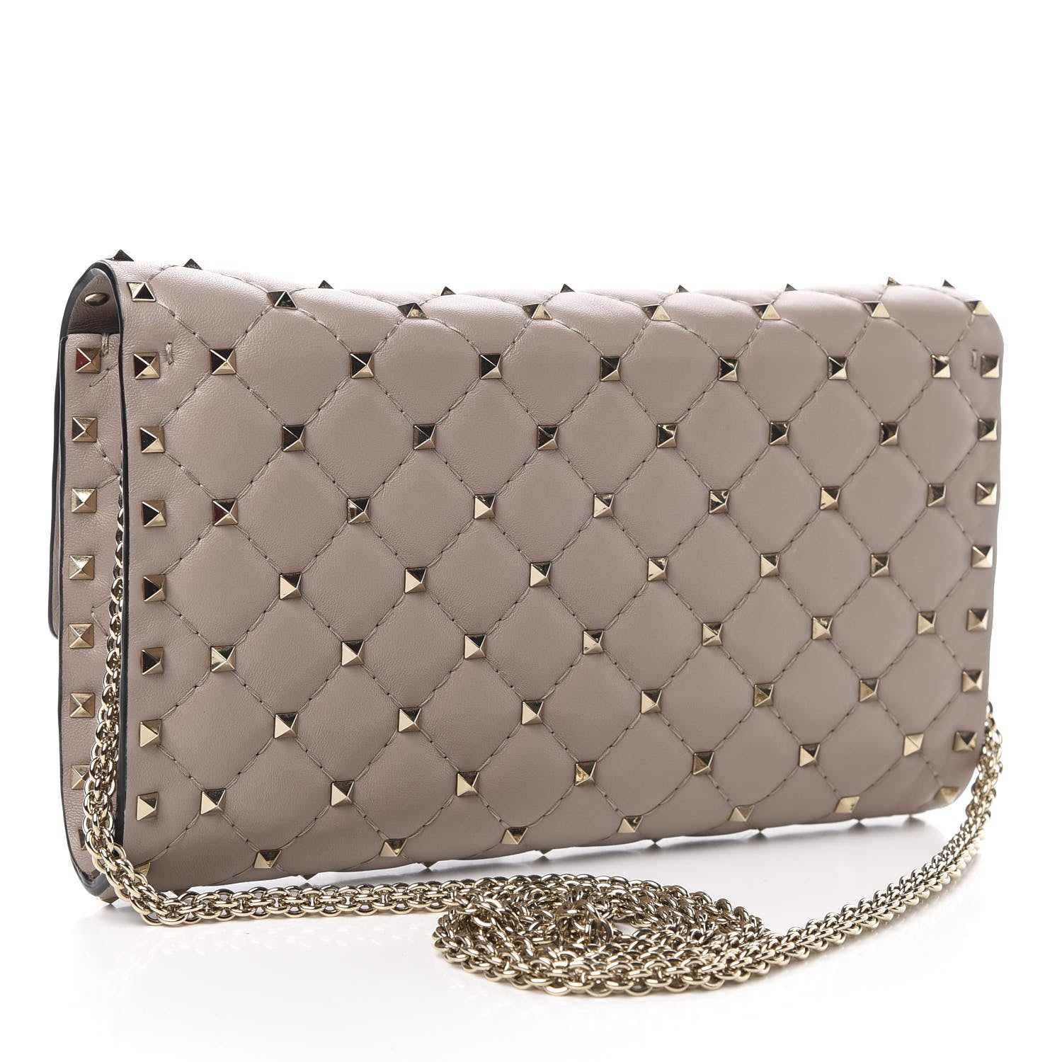 Valentino Garavani Lambskin Rockstud Spike Wallet on Chain Poudre 3 of 10