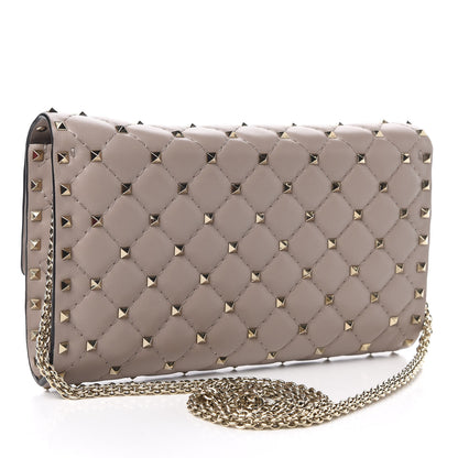 Valentino Garavani Lambskin Rockstud Spike Wallet on Chain Poudre 3 of 10