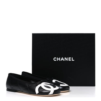 Chanel Lambskin Quilted CC Cambon Ballet Flats 38 Black White 11 of 11