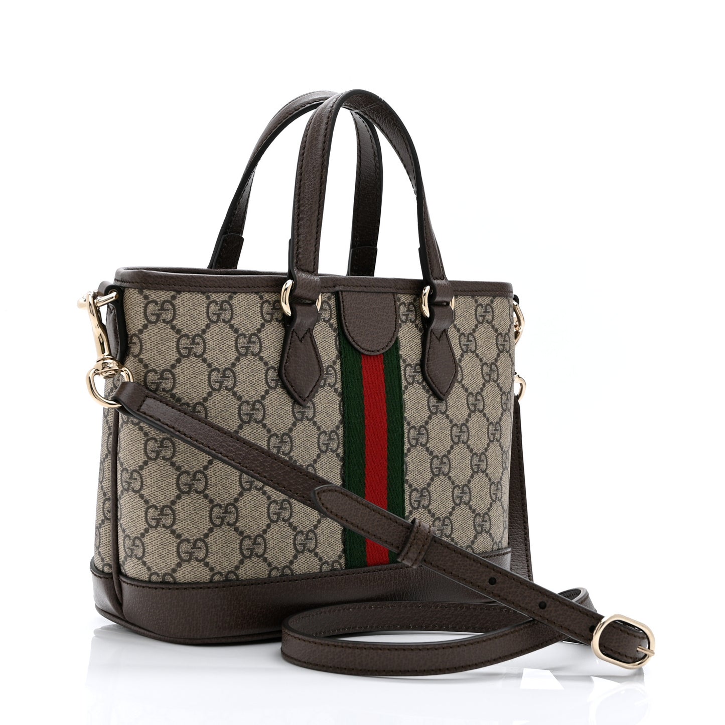 GG Supreme Monogram Textured Calfskin Web Small Ophidia Shoulder Tote Bag Beige Ebony New Acero