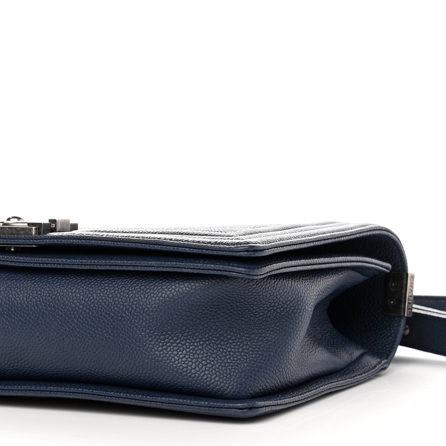 Caviar Chevron Quilted New Medium Boy Flap Dark Navy Blue