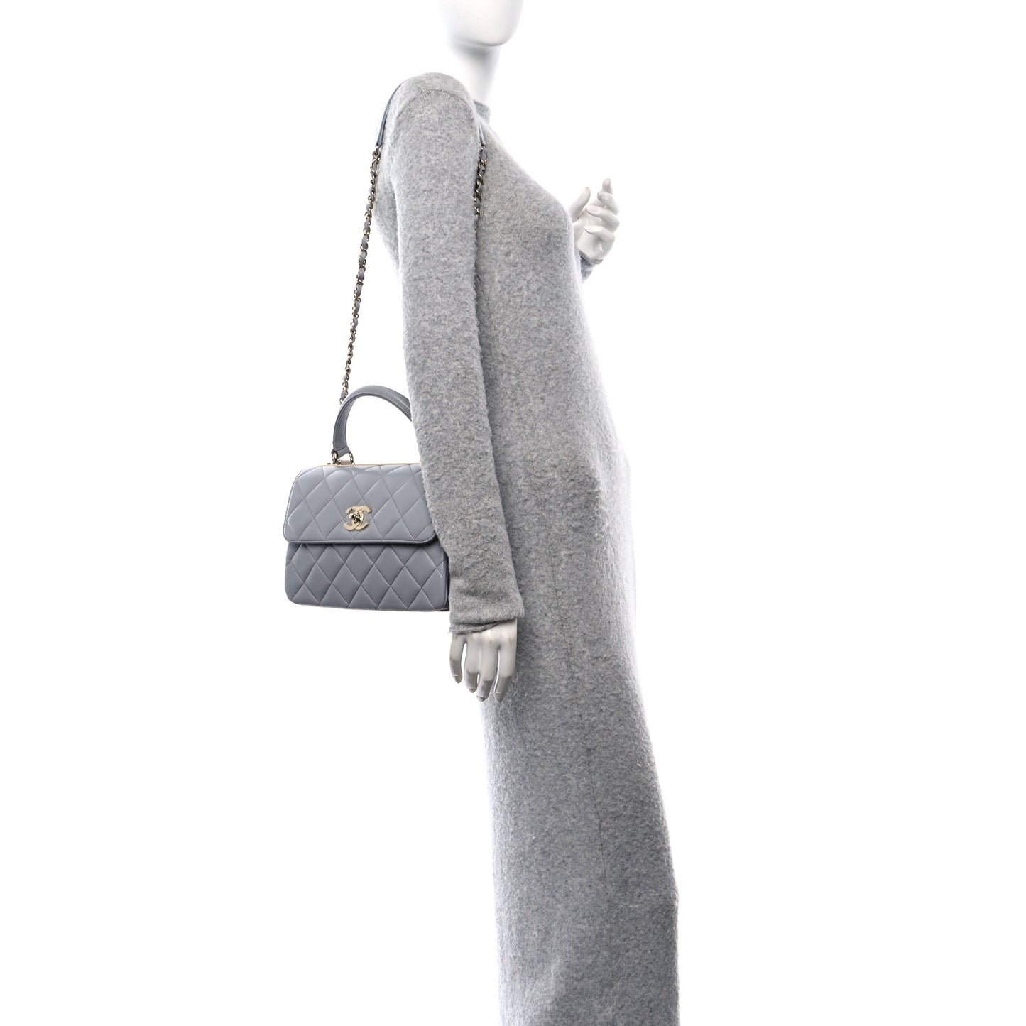Lambskin Quilted Mini Trendy CC Dual Handle Flap Bag Light Grey