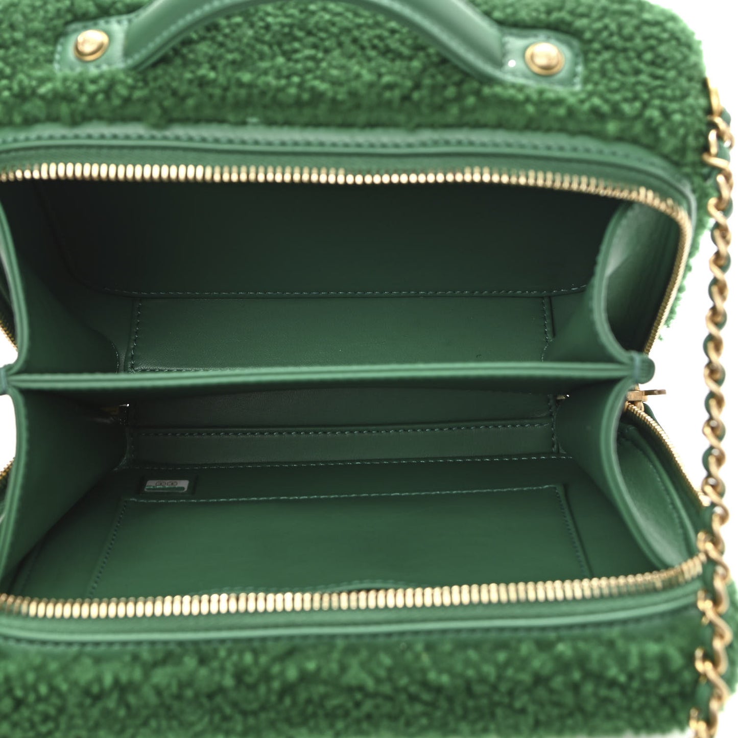 Lambskin Shearling Quilted Small CC Filigree Vanity Case Green