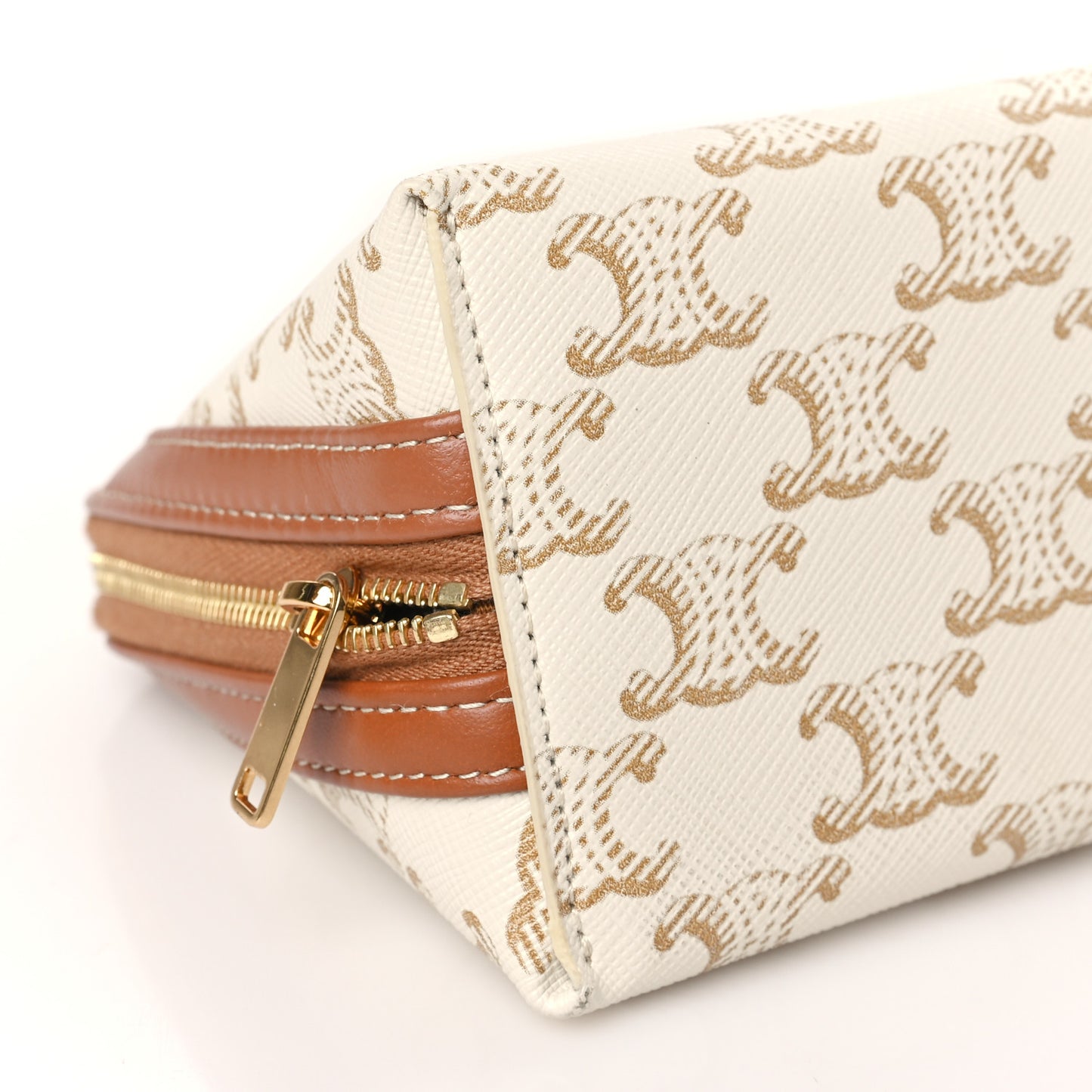Lambskin Triomphe Canvas Clutch With Chain White Tan