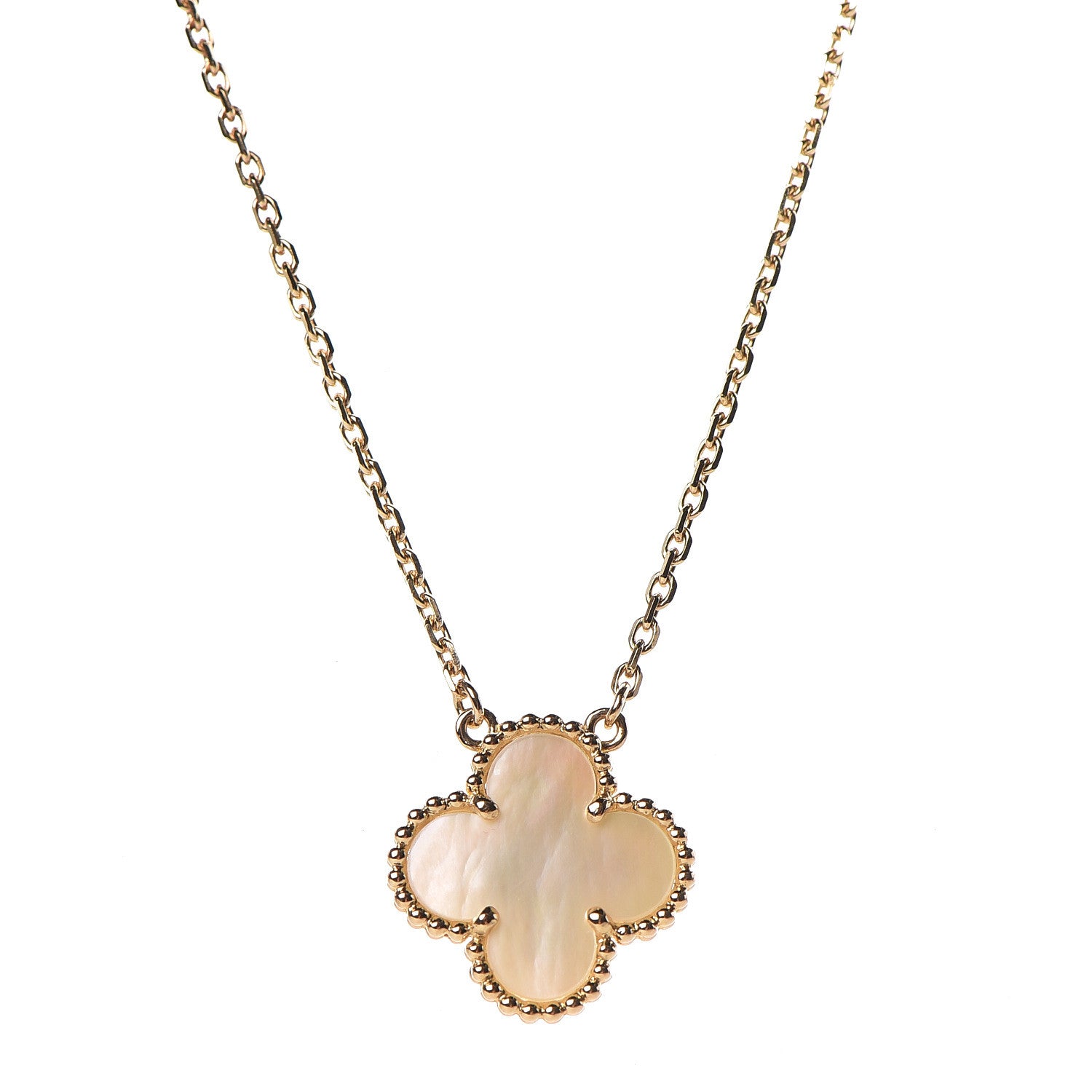 Van Cleef & Arpels 18K Yellow Gold Mother of Pearl Vintage Alhambra Pendant Necklace 4 of 7