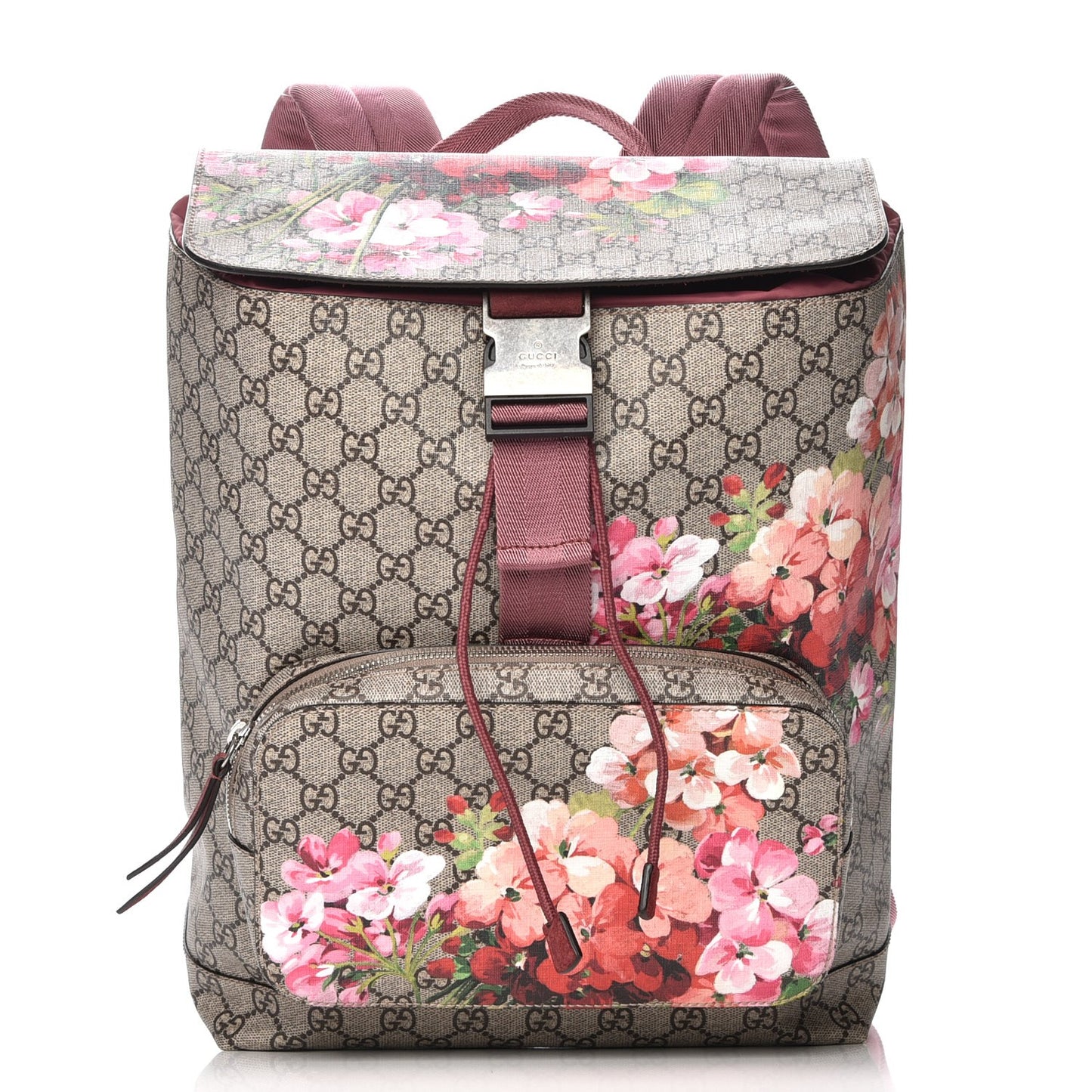 GG Supreme Monogram Blooms Medium Single Buckle Backpack Beige Multicolor Dry Rose