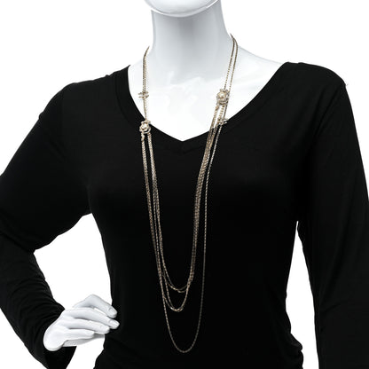 Chanel Crystal Pearl CC Long Multistrand Necklace Light Gold 2 of 6