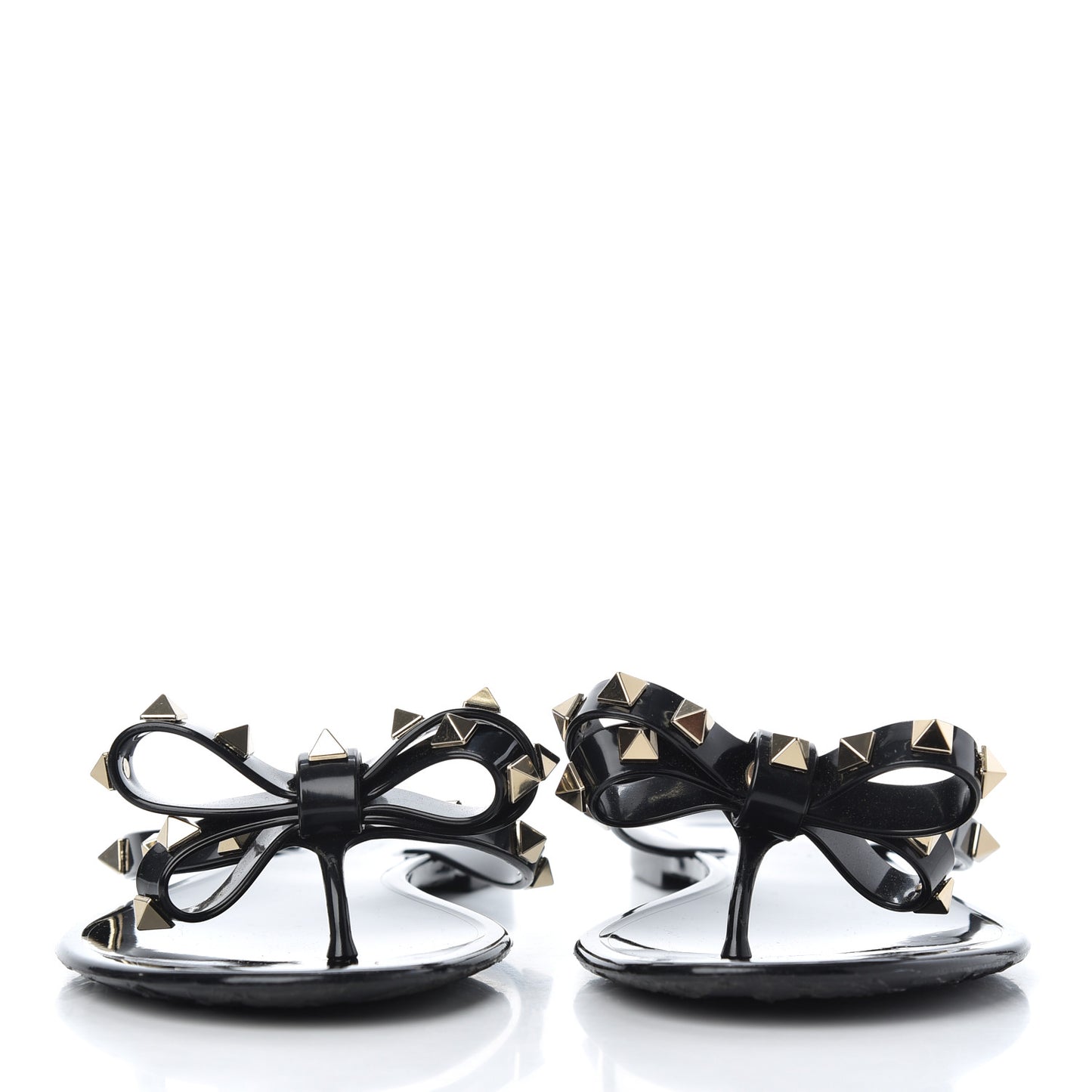 PVC Jelly Rockstud Bow Thong Sandals 38 Black