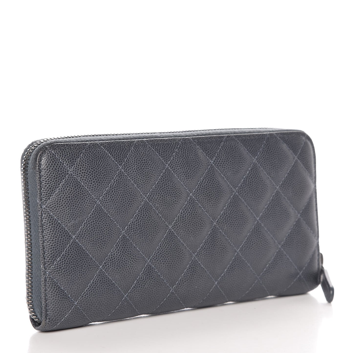 Caviar Quilted Large Gusset Zip Around Wallet Grey
