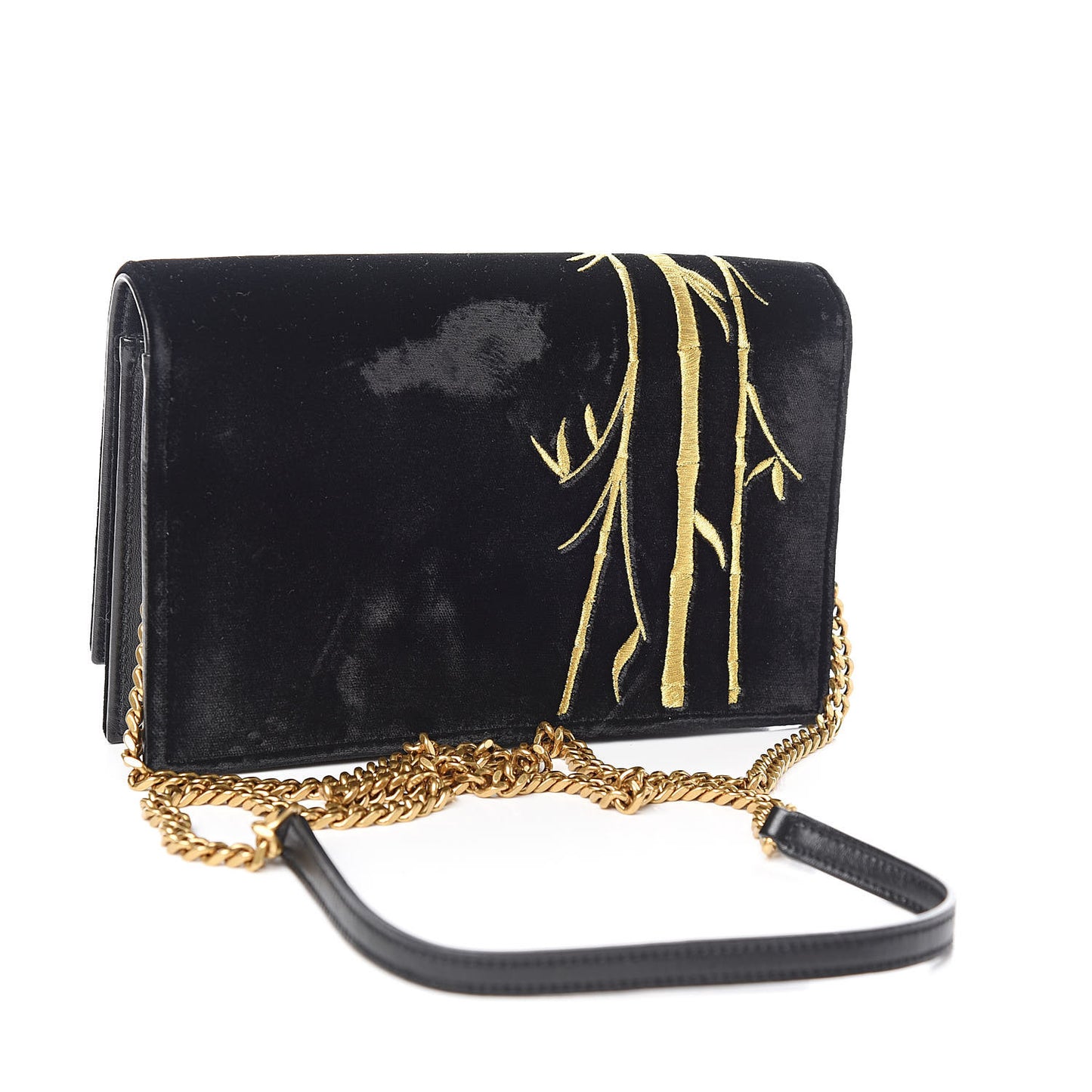Velvet Embroidered Bamboo Monogram Kate Chain Wallet Black