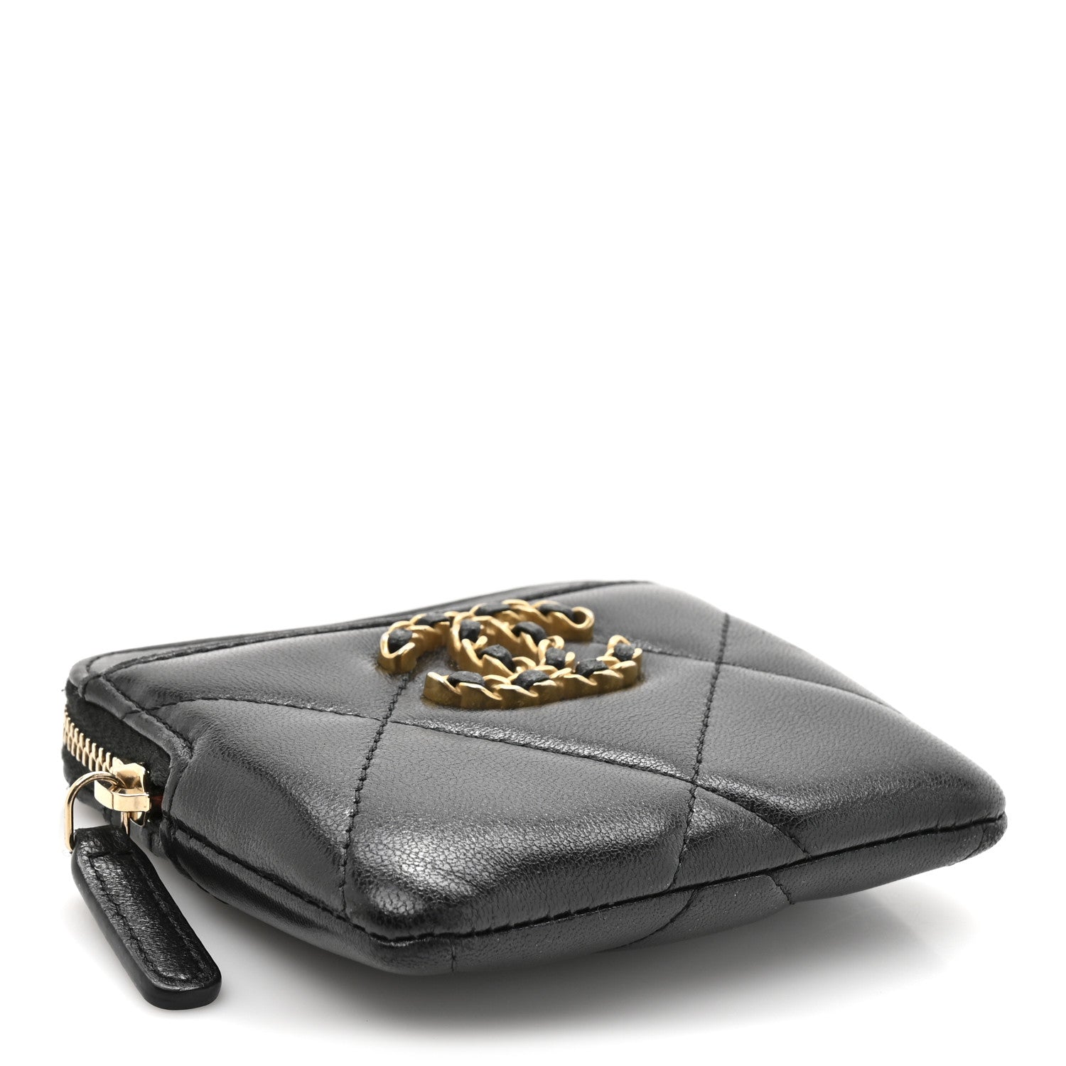 Chanel Lambskin Quilted Chanel 19 Zip Card Holder Wallet Black 4 of 10