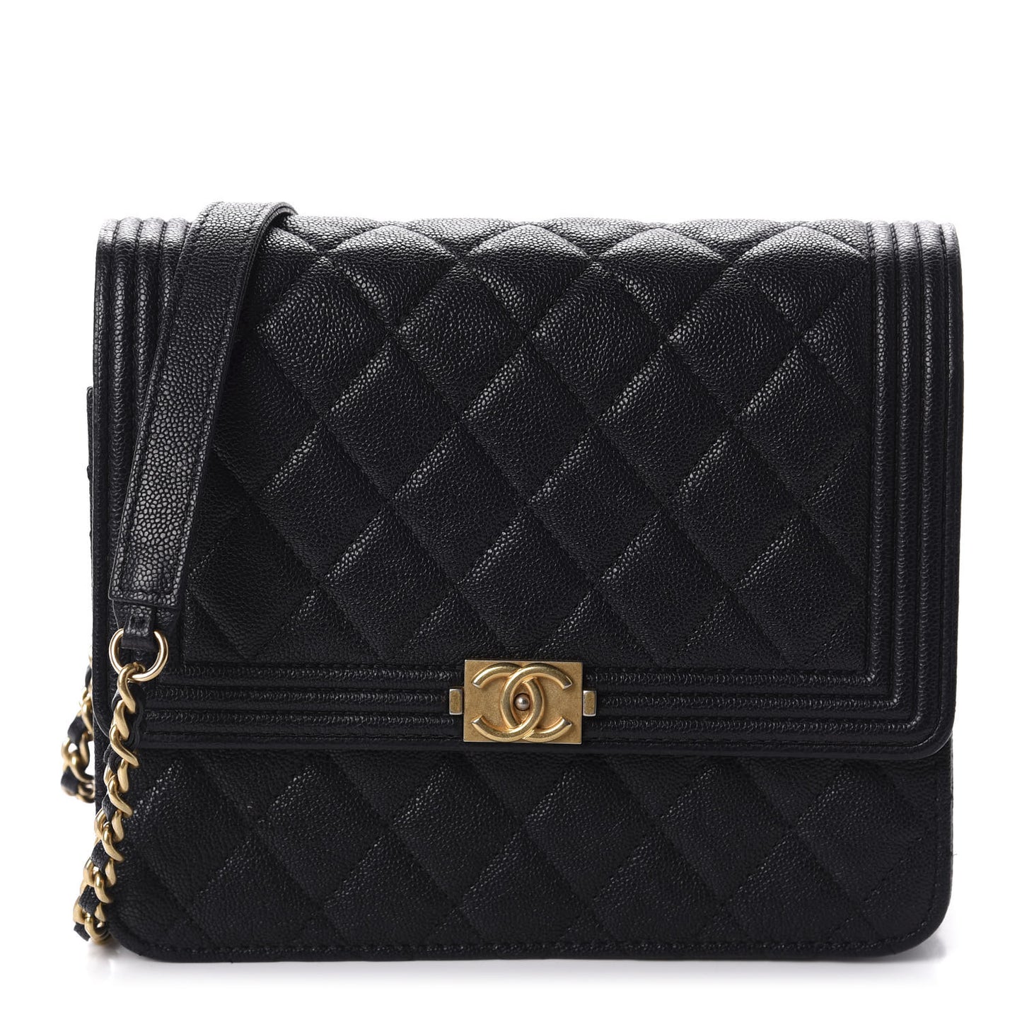 Caviar Quilted Boy Square Wallet On Chain WOC Navy