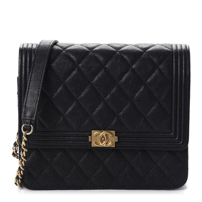 Chanel Caviar Quilted Boy Square Wallet On Chain WOC Navy 1 of 11