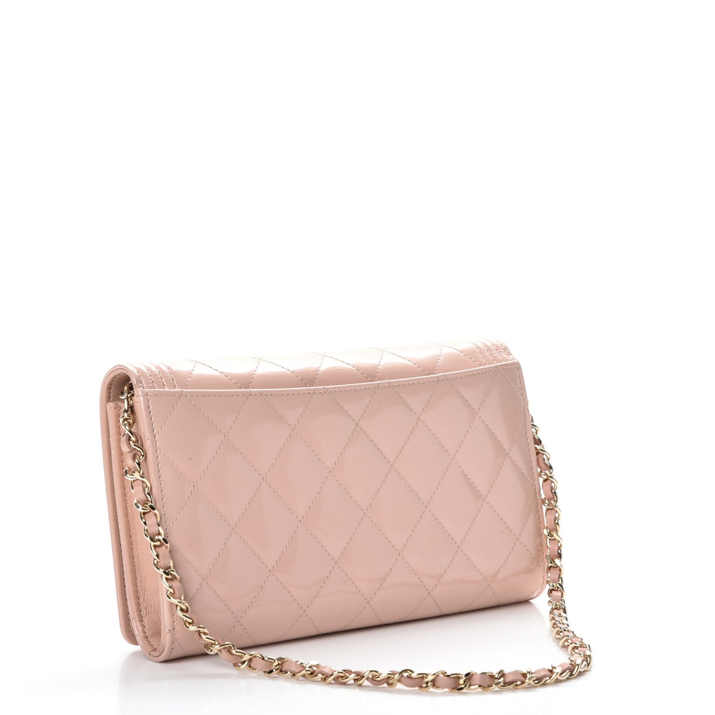 Iridescent Calfskin Quilted Boy Wallet on Removable Chain Light Pink