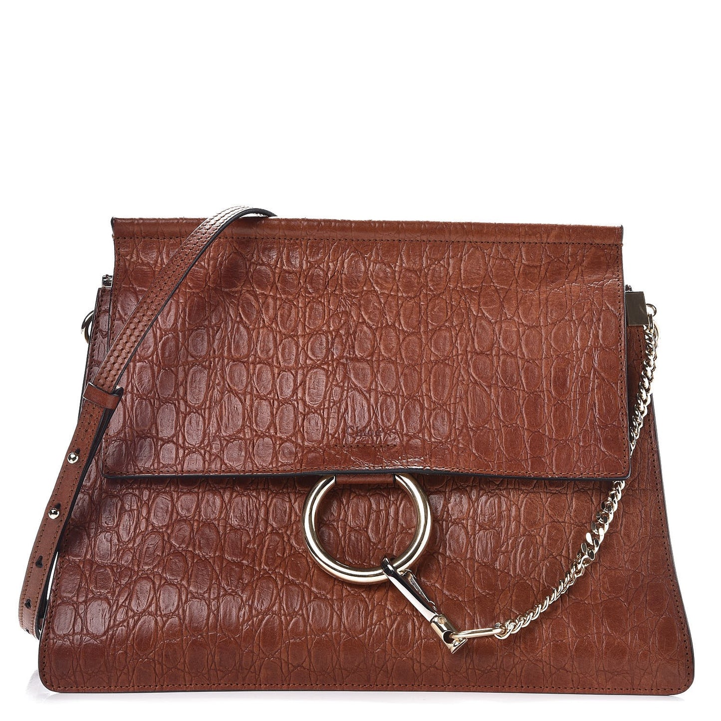 Calfskin Crocodile Embossed Medium Faye Shoulder Bag Mahogany