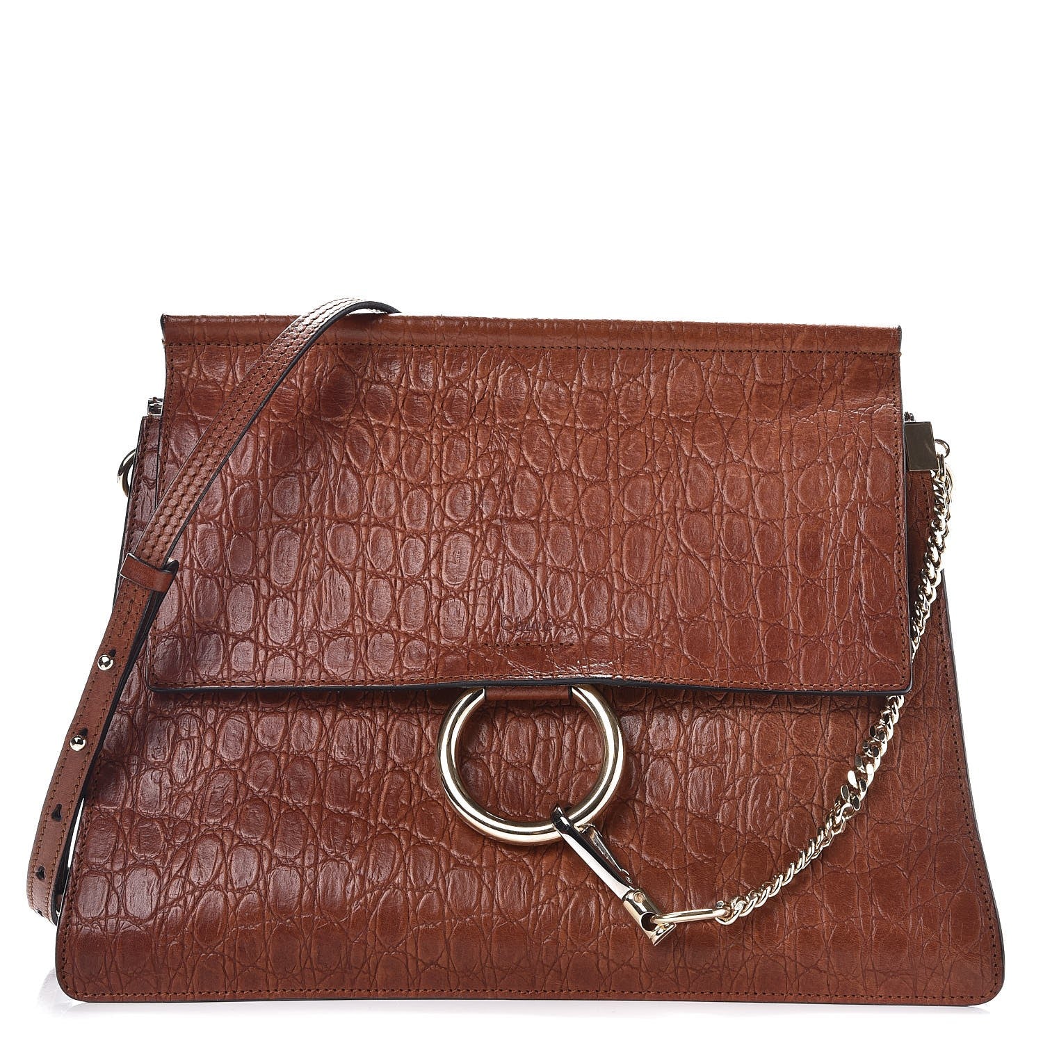 Chloe Calfskin Crocodile Embossed Medium Faye Shoulder Bag Mahogany 1 of 11