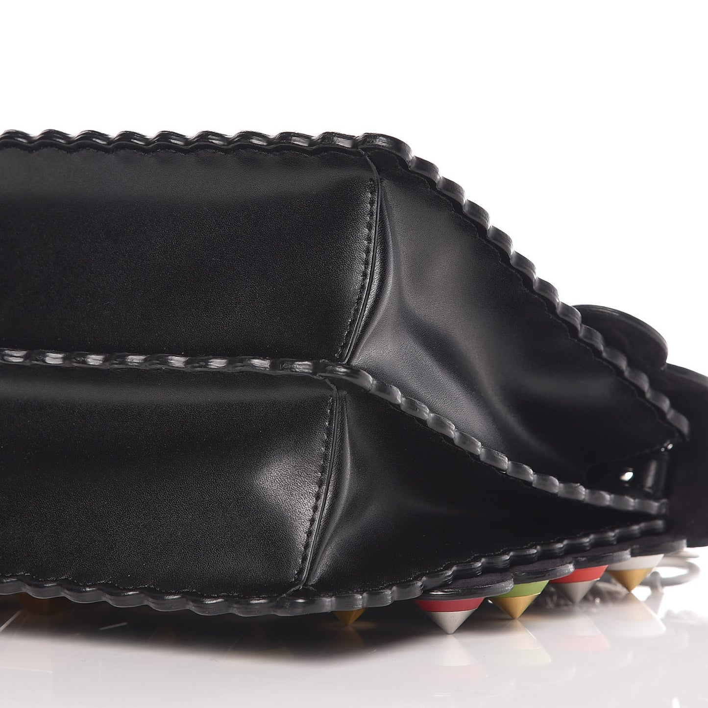 Vitello Liberty Scalloped Spike Studded Kan I Shoulder Bag Black Multicolor