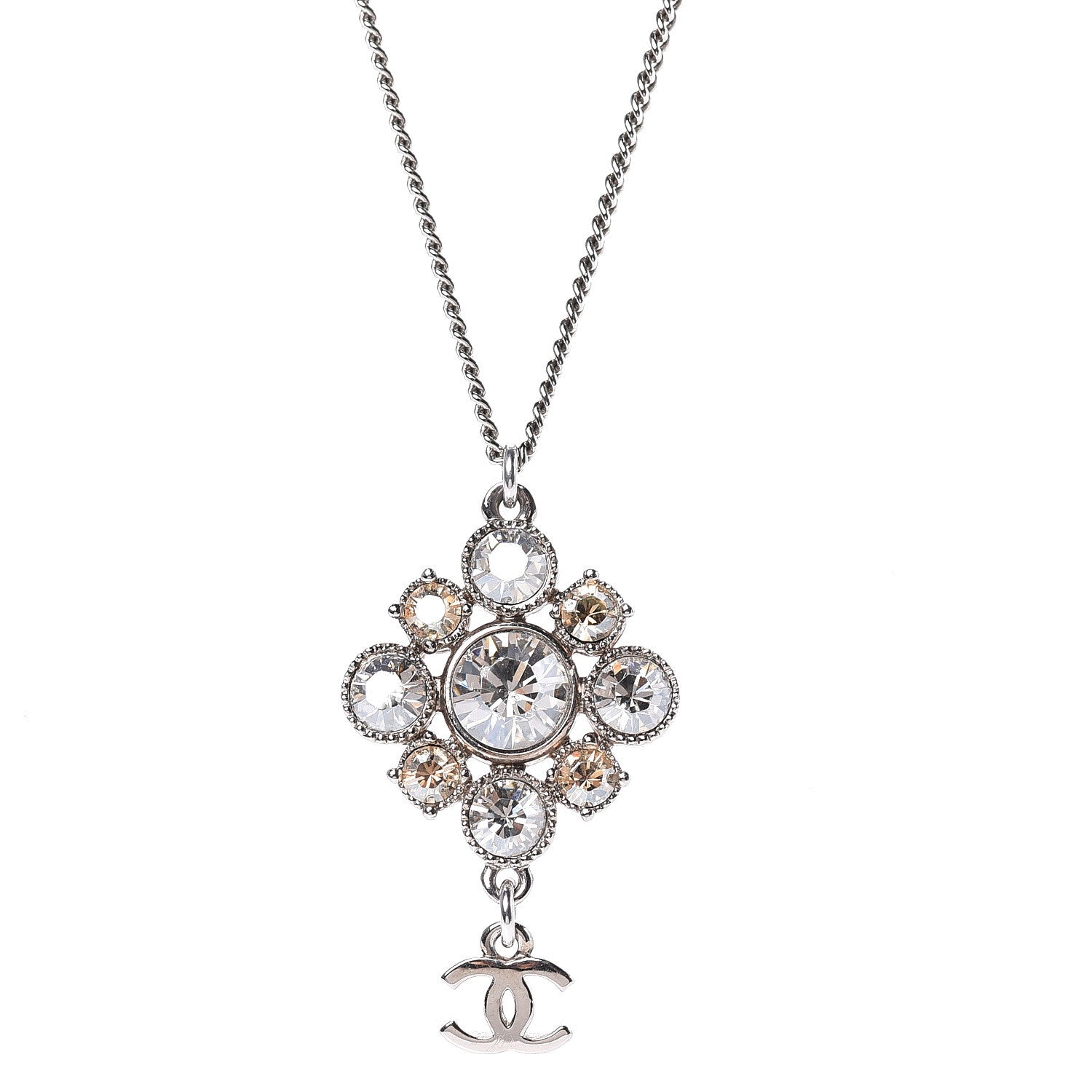 Chanel Crystal CC Drop Pendant Necklace Silver 3 of 6