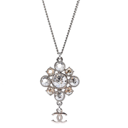 Chanel Crystal CC Drop Pendant Necklace Silver 3 of 6