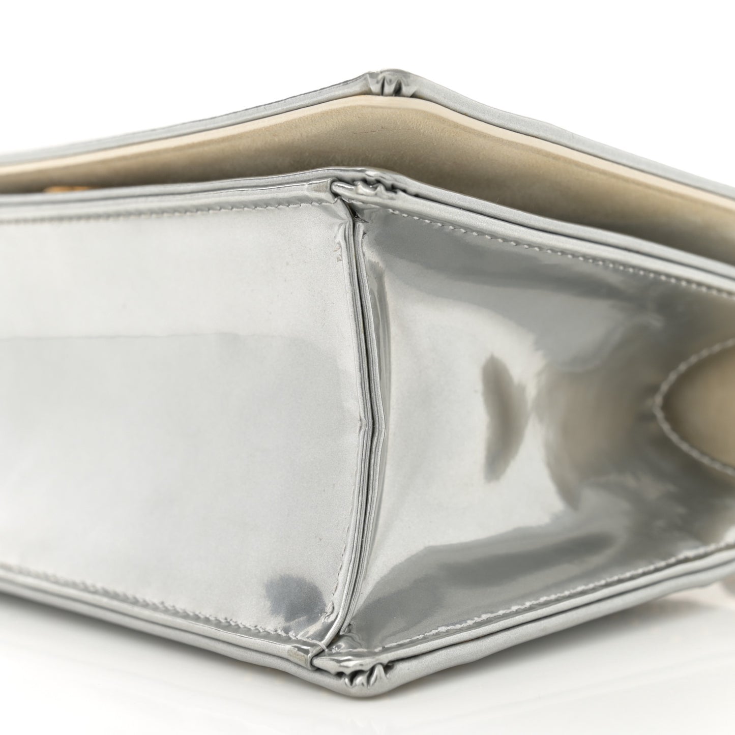 Metallic Patent Studded Small Diorama Flap Bag Silver