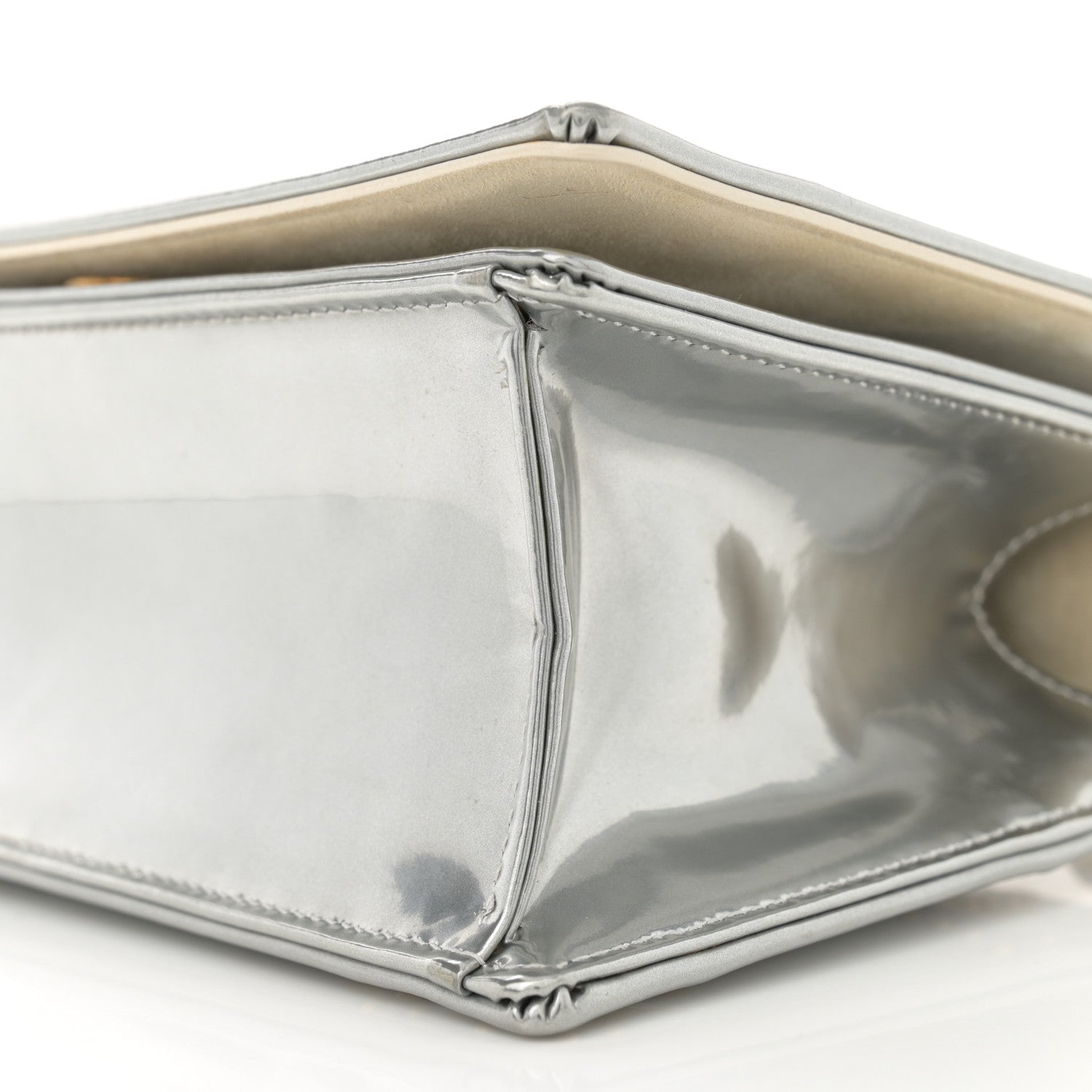 Christian Dior Metallic Patent Studded Small Diorama Flap Bag Silver 10 of 14