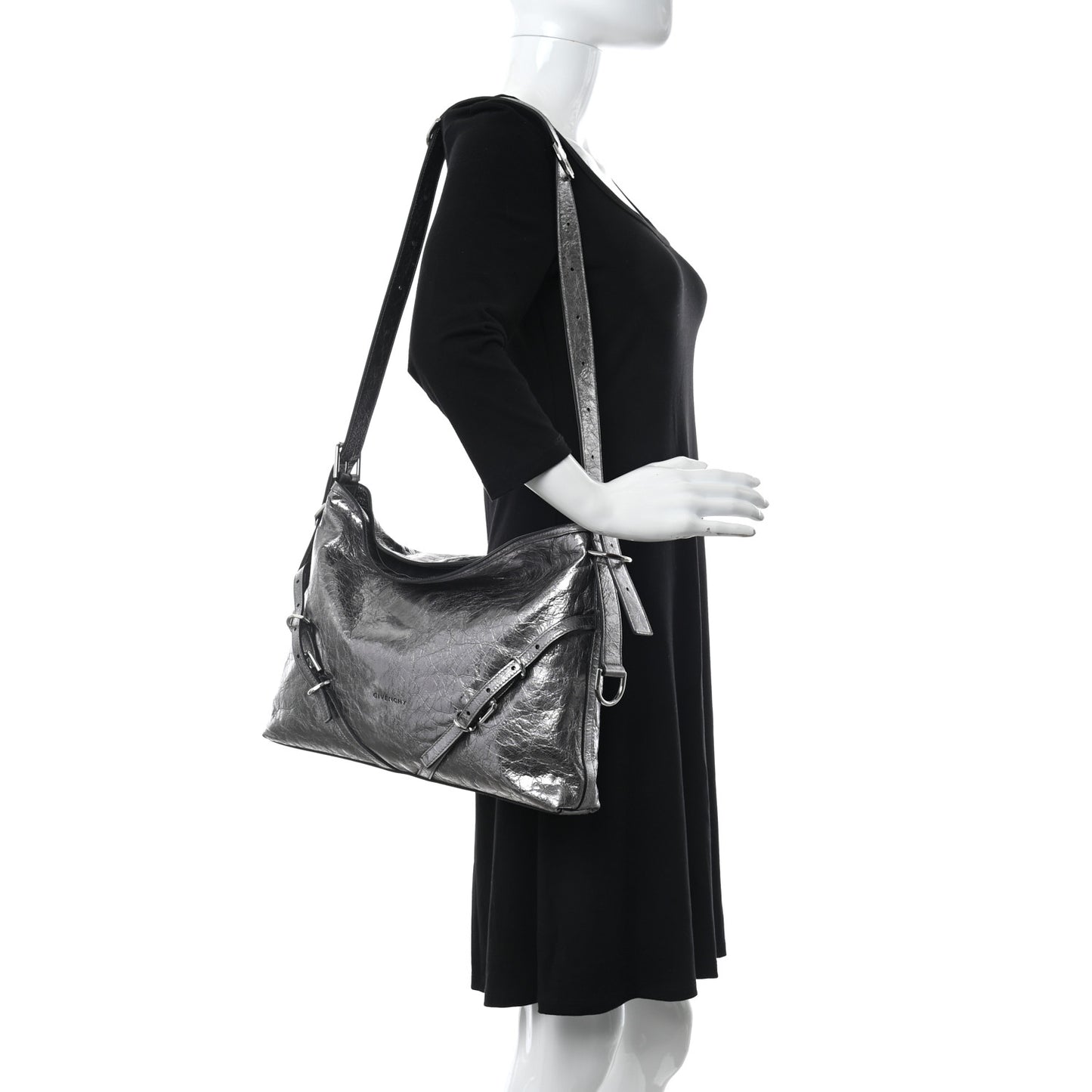 Metallic Calfskin Medium Voyou Bag Silver