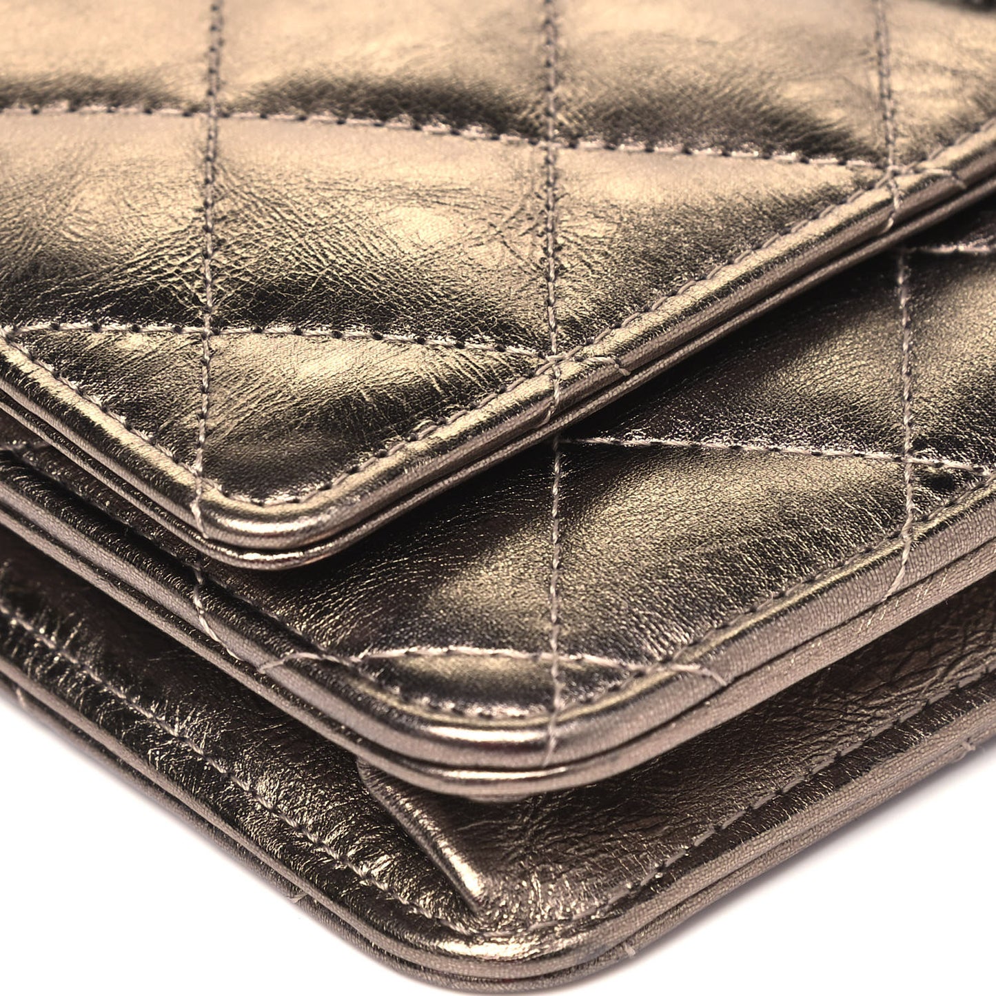 Metallic Aged Calfskin Quilted Reissue Wallet On Chain WOC Bronze