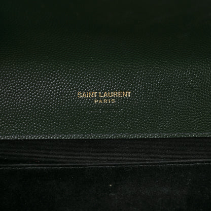Saint Laurent Grain De Poudre Textured Mixed Matelasse Triquilt Monogram Clutch Vert Fonce 6 of 9