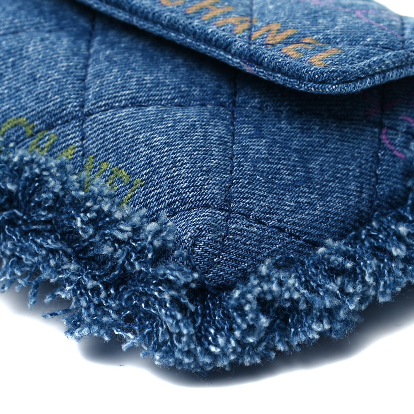 Denim Quilted Denim Mood Clutch With Chain Blue Multicolor