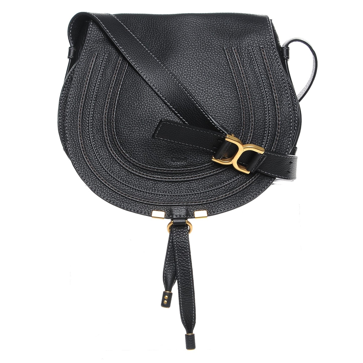 Calfskin Medium Marcie Round Crossbody Bag Black