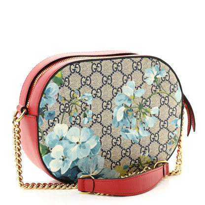 Gucci GG Supreme Monogram Blooms Mini Chain Shoulder Bag Beige Blue Navy Hibiscus Red 3 of 11