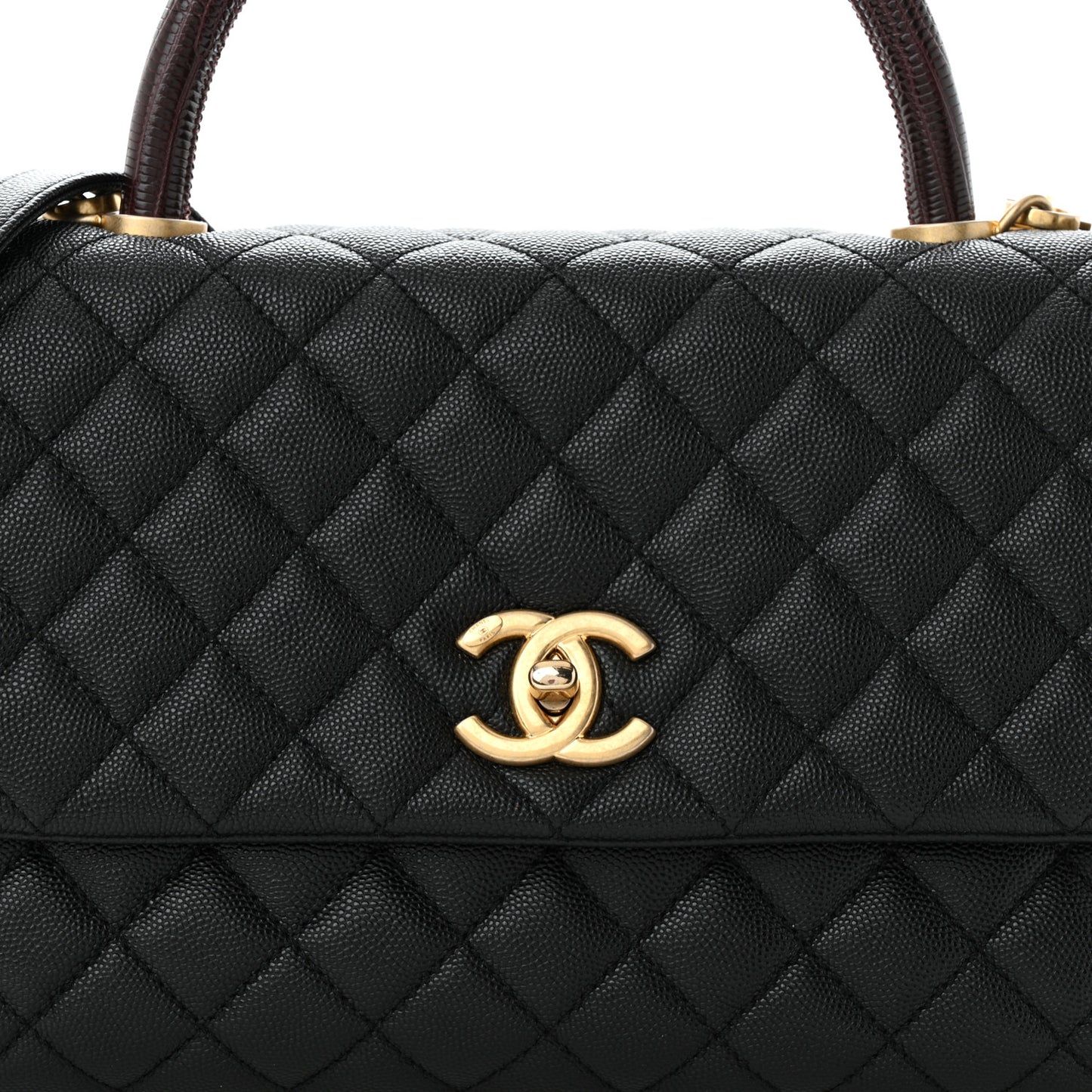 Caviar Lizard Quilted Small Coco Handle Flap Black