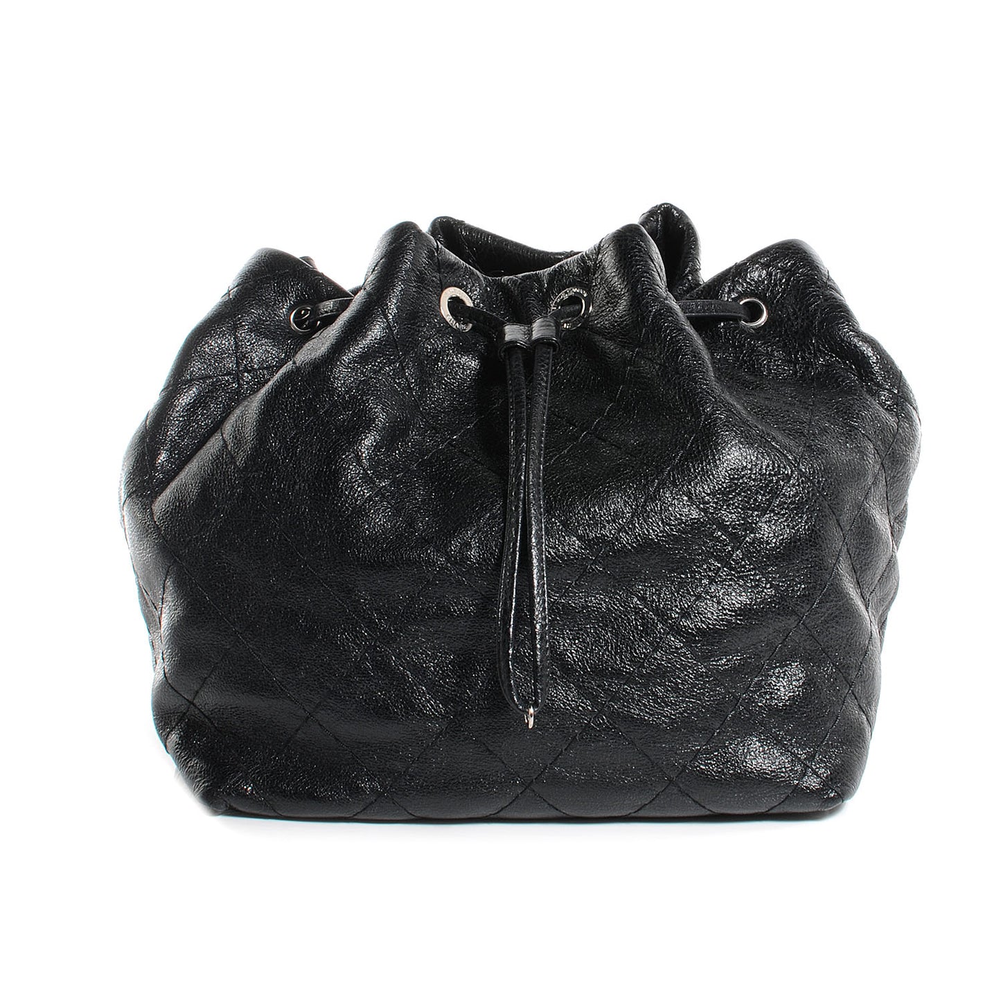 Glazed Calfskin On The Road Drawstring Tote Black
