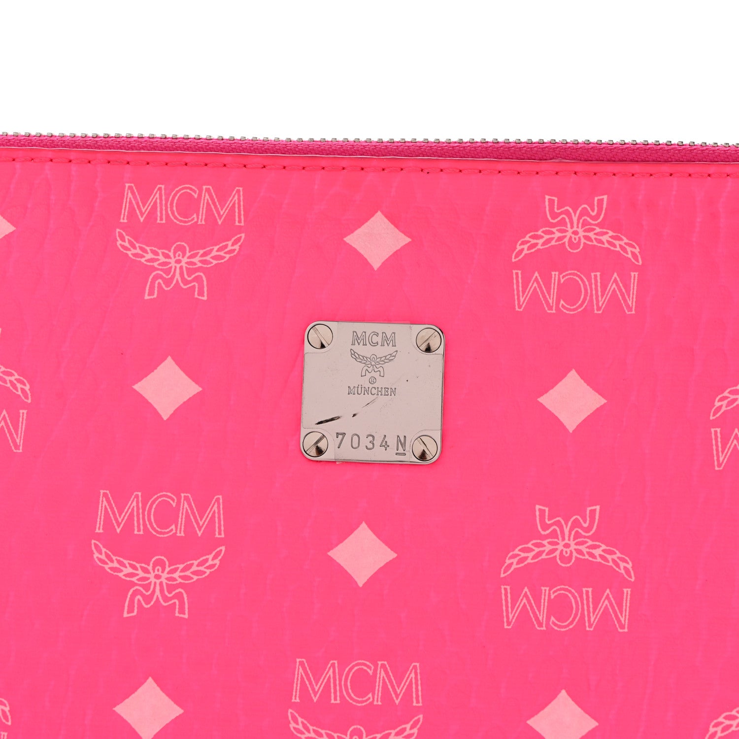 MCM Visetos Wristlet Zip Pouch Neon Pink 8 of 8