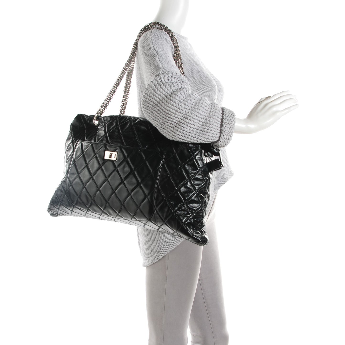 Glazed Calfskin Quilted Surpique Carryall Black