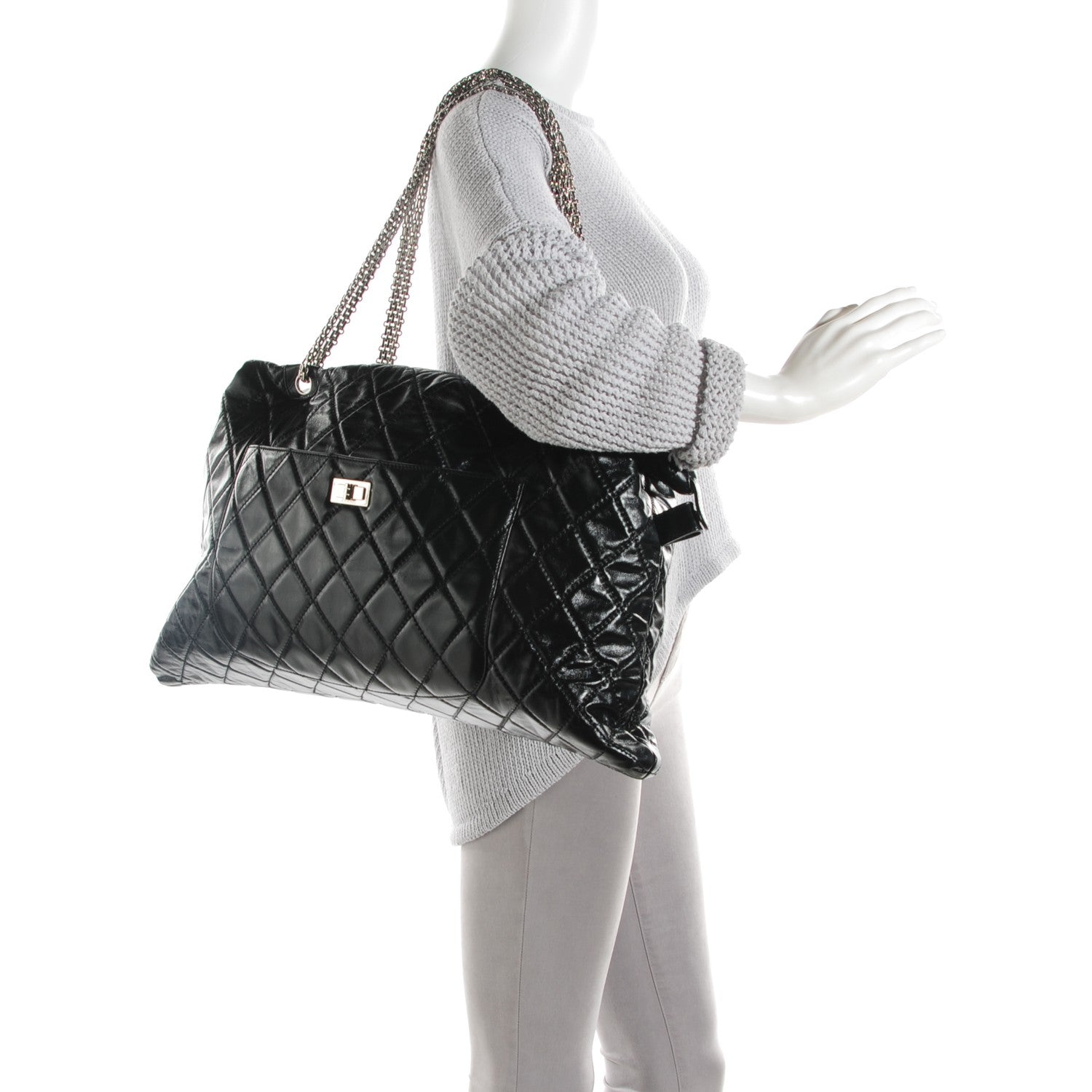 Chanel Glazed Calfskin Quilted Surpique Carryall Black 2 of 8
