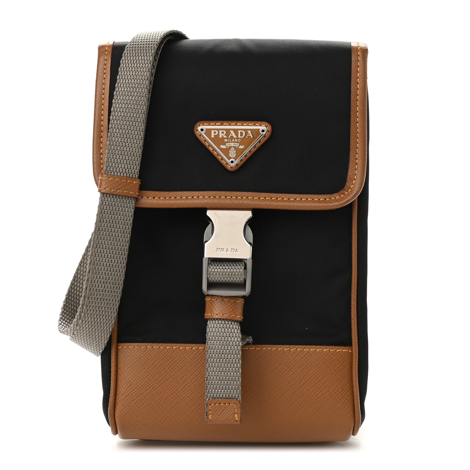 Prada Tessuto Nylon Saffiano Phone Case Crossbody Black Brown 1 of 8