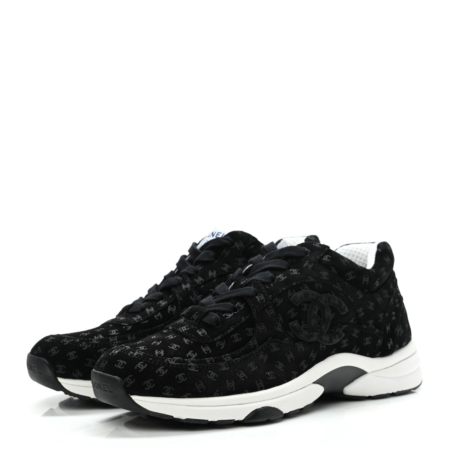 Nylon Suede Calfskin Printed CC Sneakers 39.5 White Black