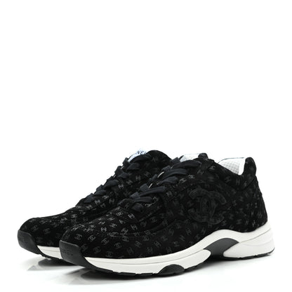 Chanel Nylon Suede Calfskin Printed CC Sneakers 39.5 White Black 3 of 7