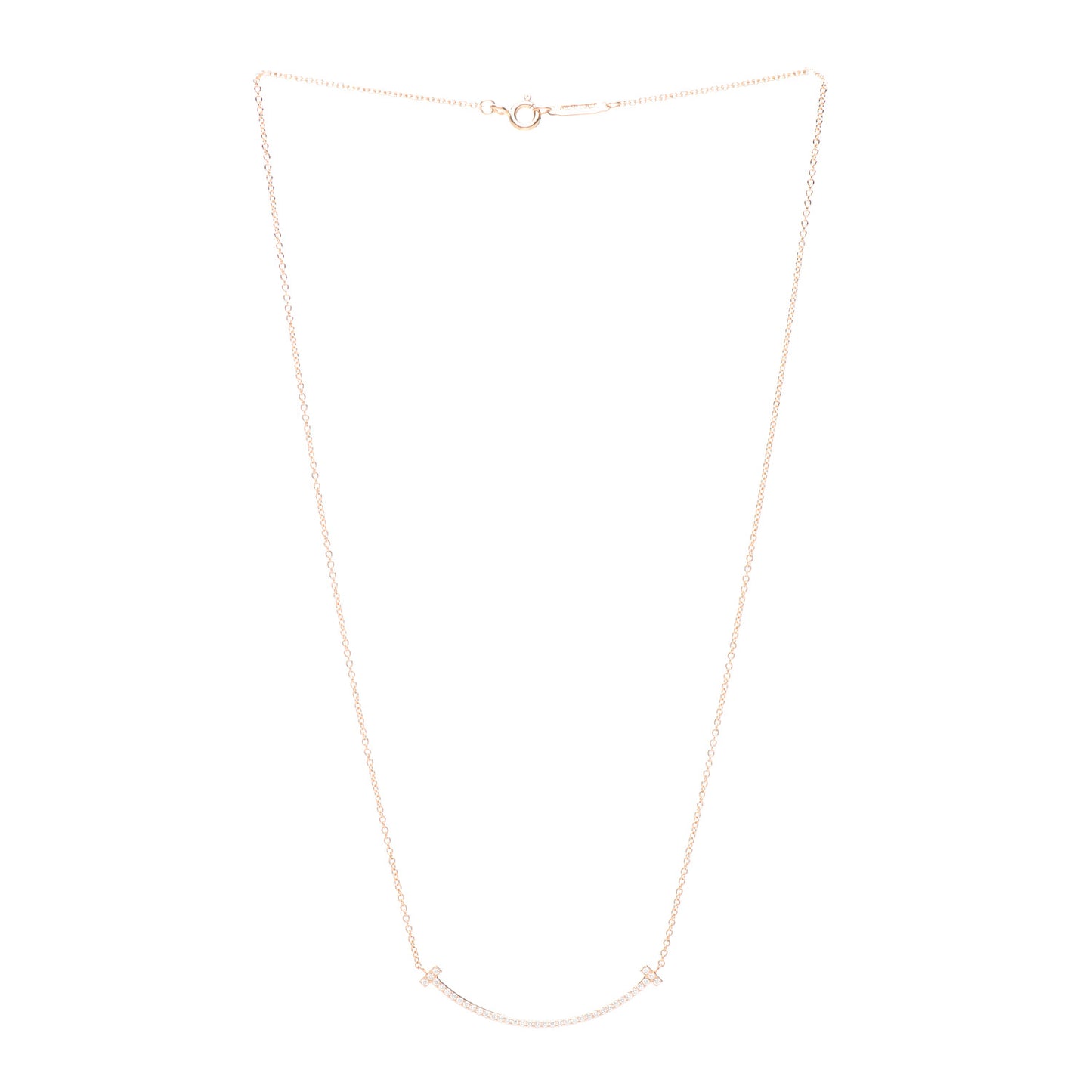18K Rose Gold Diamond Small T Smile Pendant Necklace