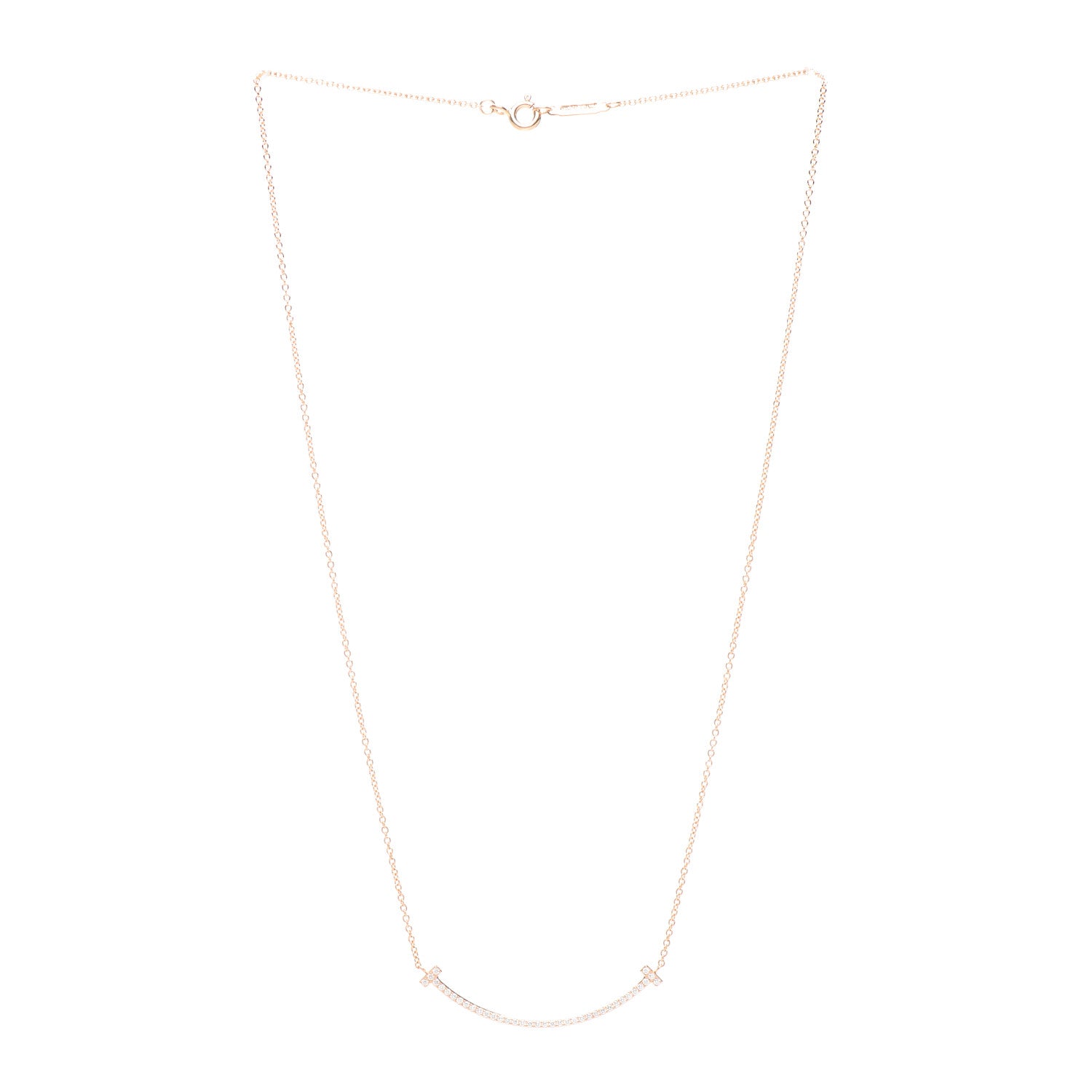Tiffany 18K Rose Gold Diamond Small T Smile Pendant Necklace 3 of 5
