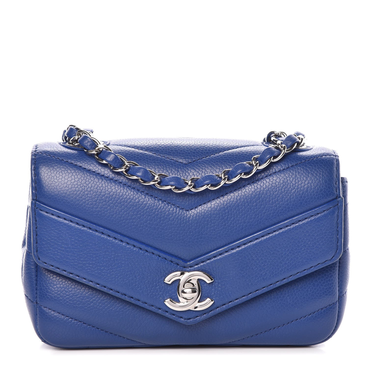 Chanel Caviar Chevron Quilted Small Single Flap Blue 1 of 13