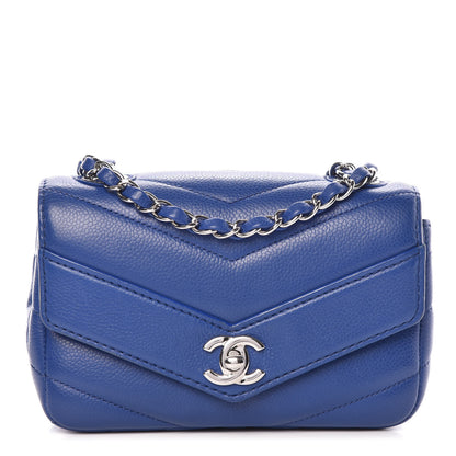 Chanel Caviar Chevron Quilted Small Single Flap Blue 1 of 13