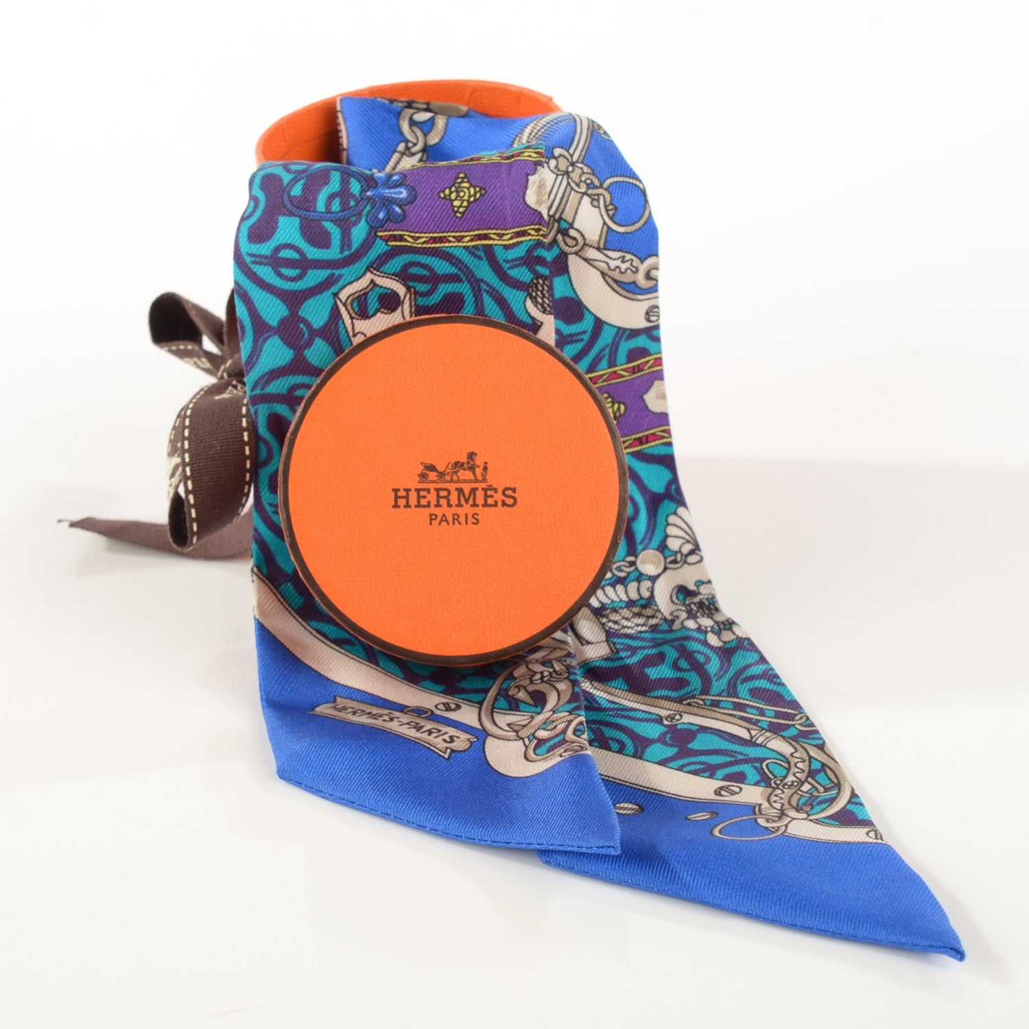 Hermes Silk Mors Et Gourmettes Remix Twilly Bleu Roy Turquoise Prune 6 of 6