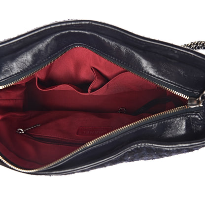 Chanel Tweed Calfskin Quilted Medium Gabrielle Hobo Black Blue 5 of 11