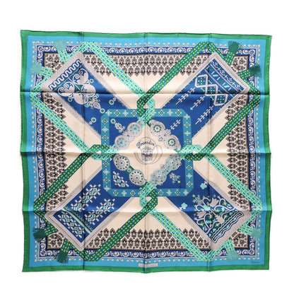 Hermes Silk Mousseline Brins D Or 90 Scarf Emeraude Blanc Bleu 1 of 7